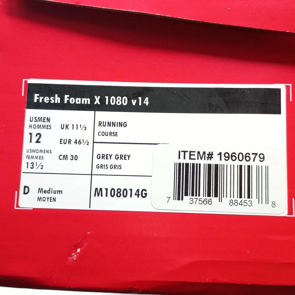 New Balance Fresh Foam X 1080 v14 Men Size 12 Grey Running Shoes M108014G